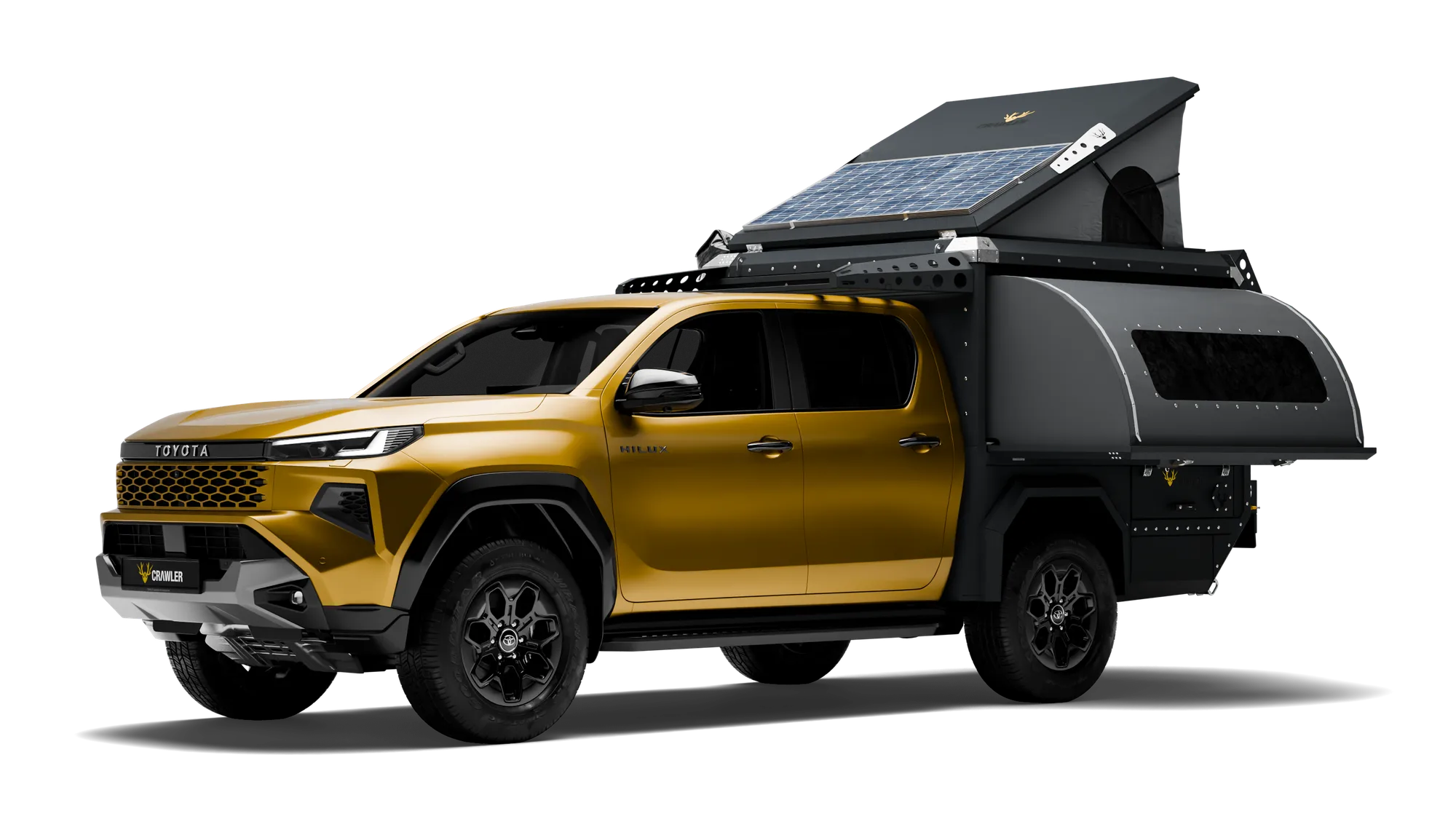 Crawler CMP 190 Toyota Hilux — pop-up roof open, with solar panel