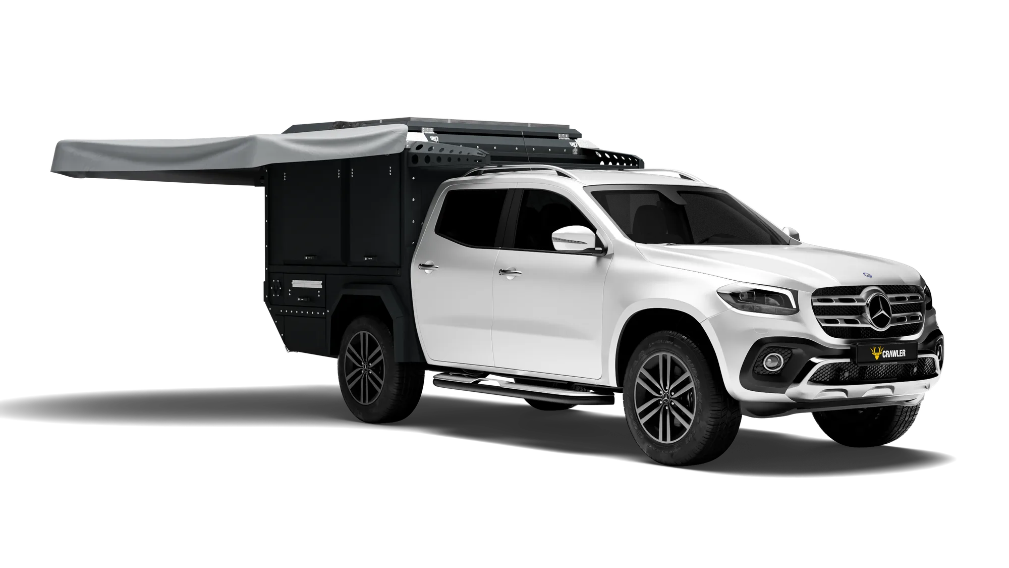 Crawler CMP 190 Mercedes X-Class — camp setup with the awning open