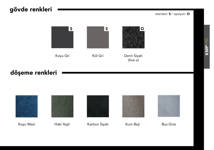 Crawler CMP 190 body and upholstery color chart