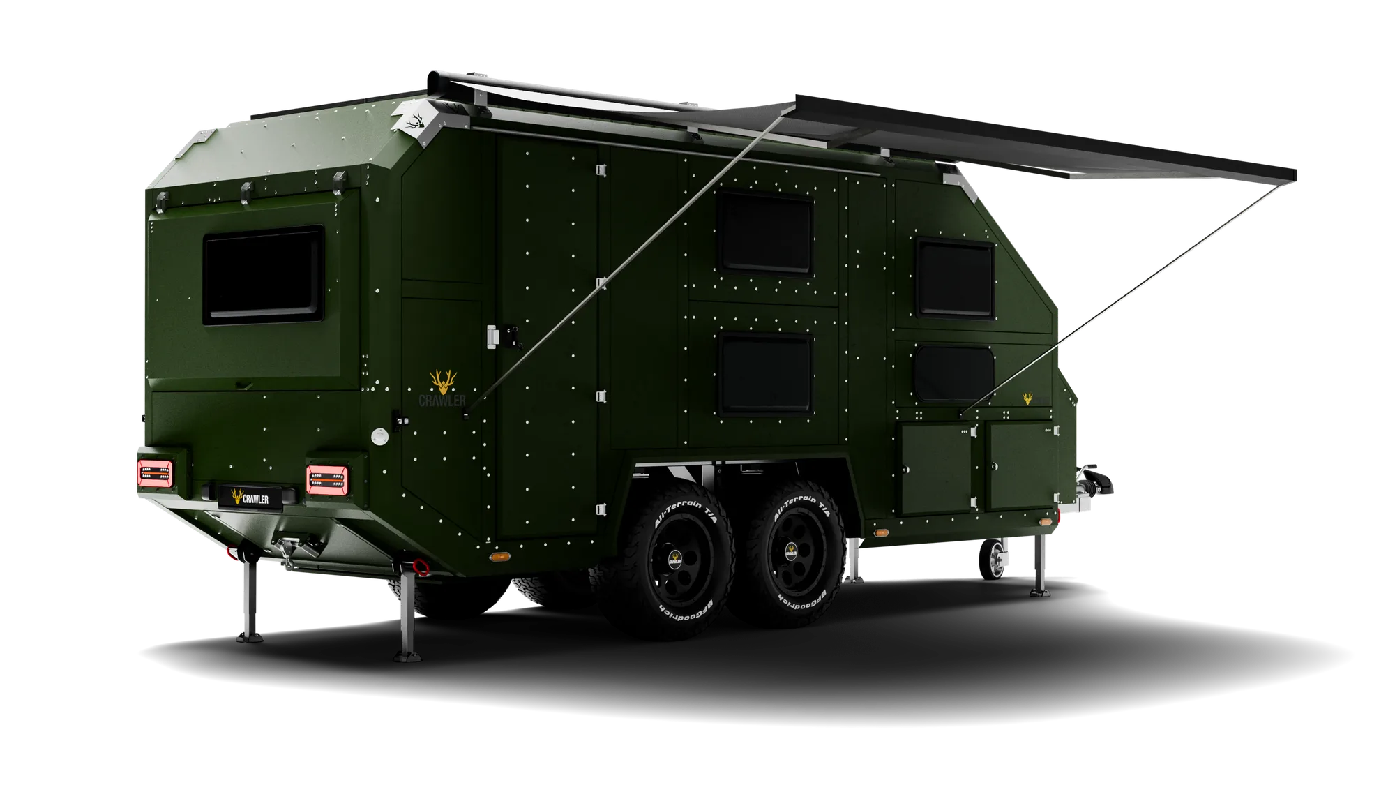 Crawler BATU 535i Desert Edition — camp setup with the awning open